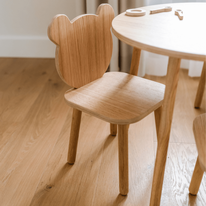 Wooden kids table and chair set in oak