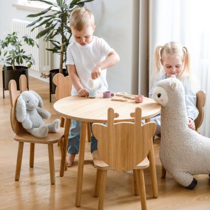 Wooden kids table and chair set in oak