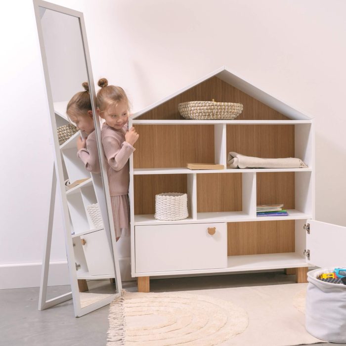 White kids house shelf with doors