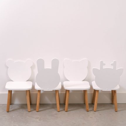 white kids animal chair with wooden legs