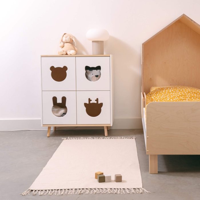 White wooden kids house bed