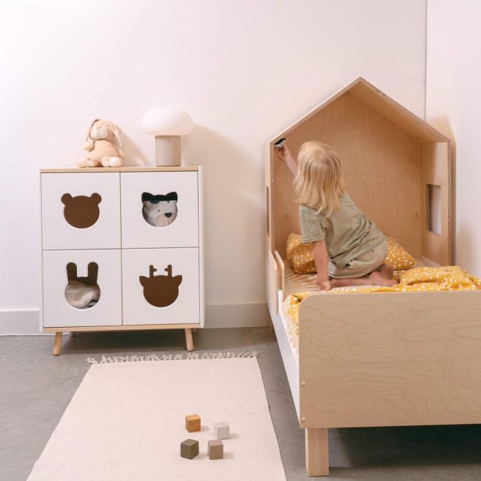 White wooden kids house bed
