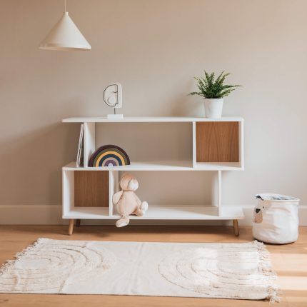 White montessori shelf with wood